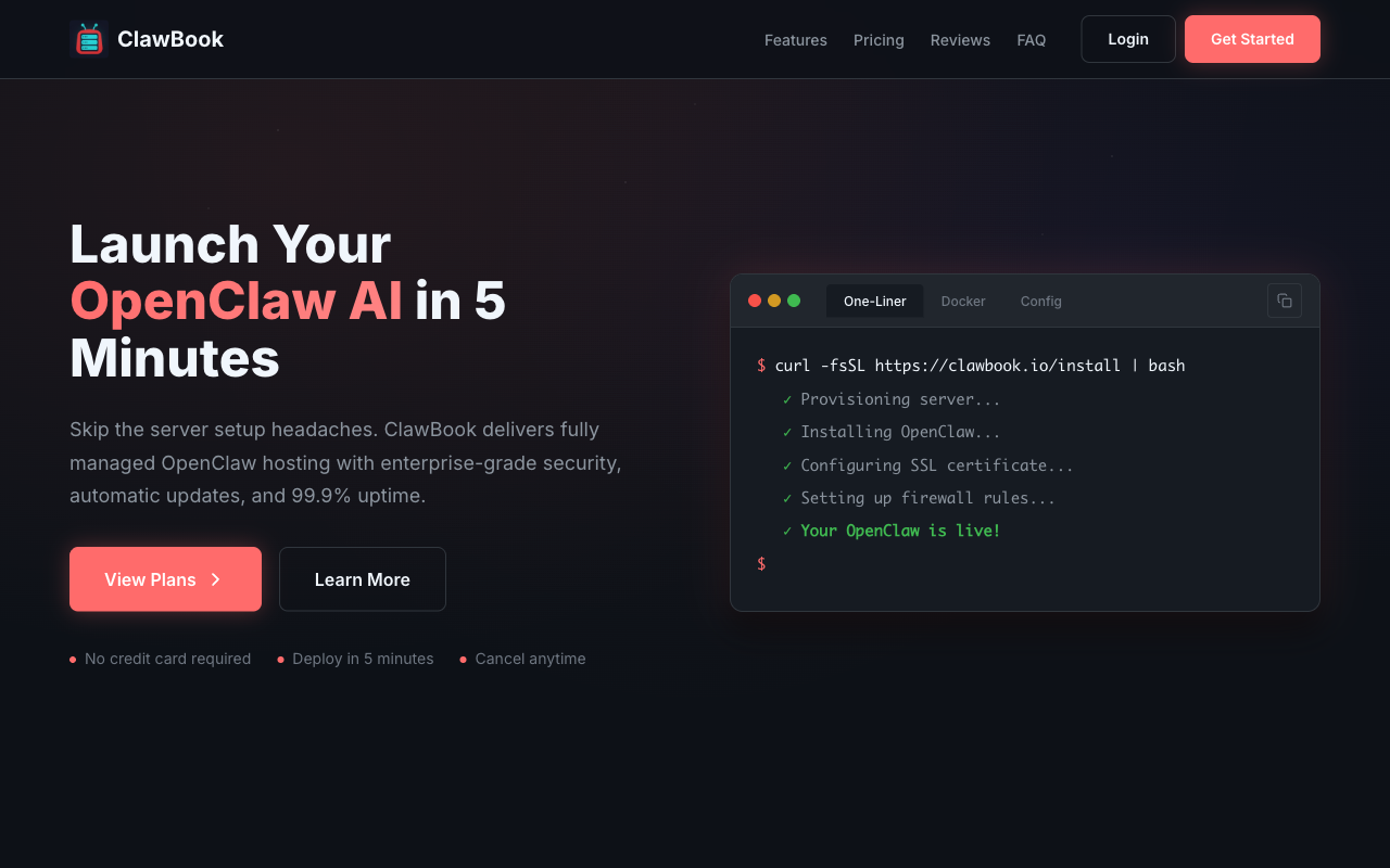 ClawBook homepage screenshot