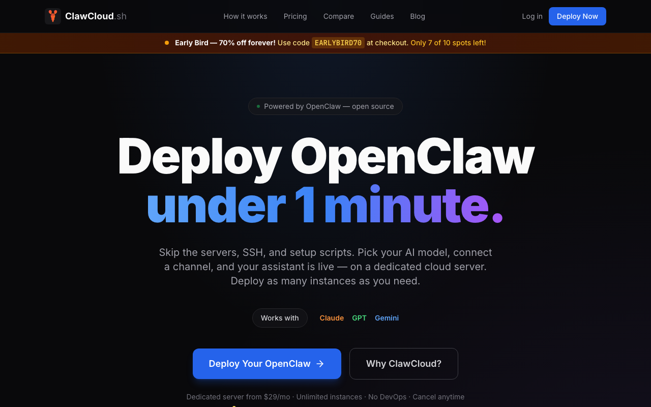 ClawCloud homepage screenshot