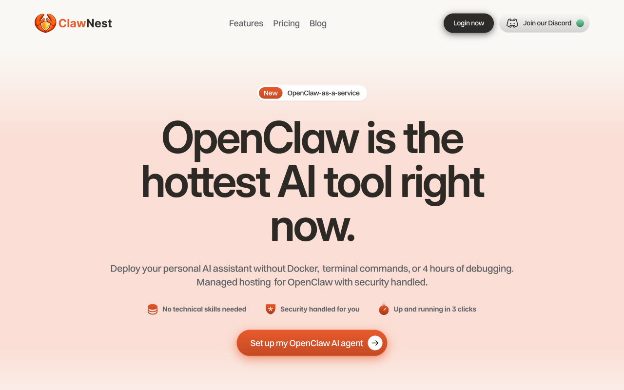 ClawNest homepage screenshot