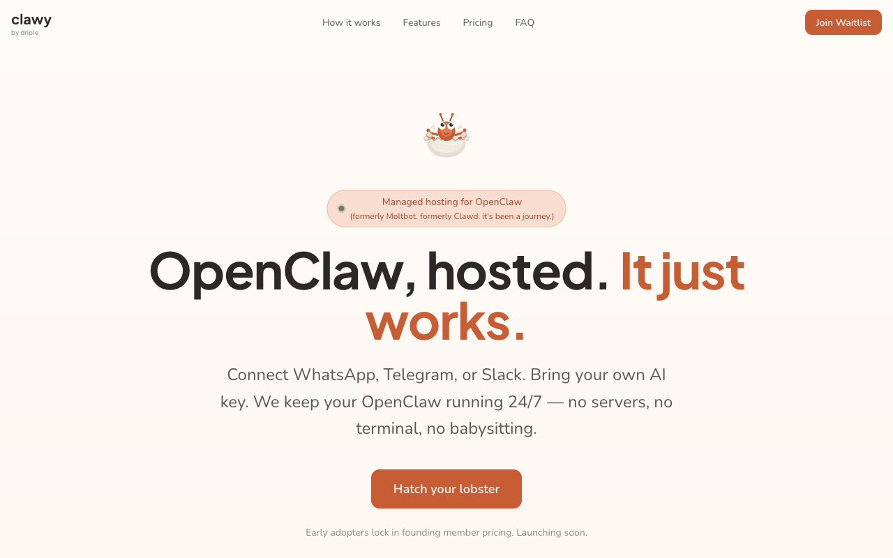 Clawy homepage screenshot