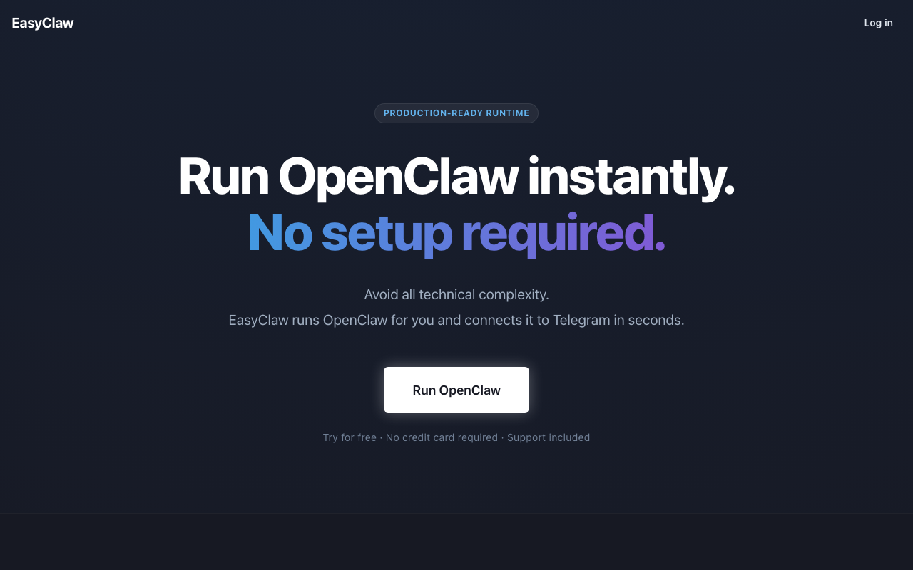 EasyClaw homepage screenshot