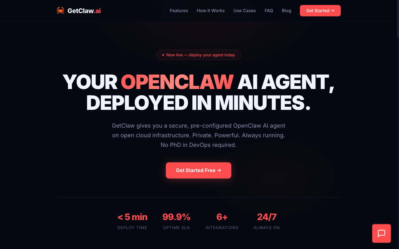 GetClaw.ai homepage screenshot