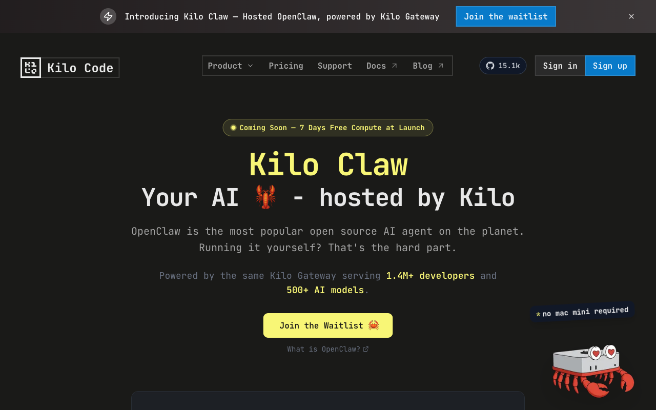 Kilo Claw homepage screenshot