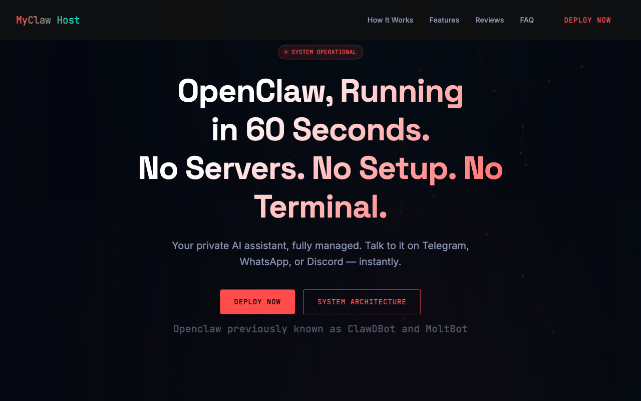 MyClaw Host homepage screenshot