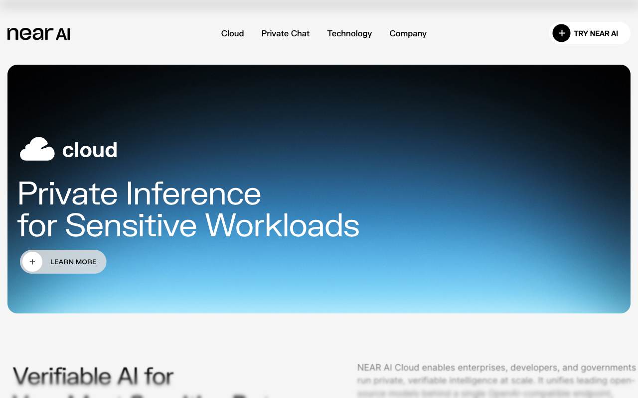 NEAR AI Cloud homepage screenshot