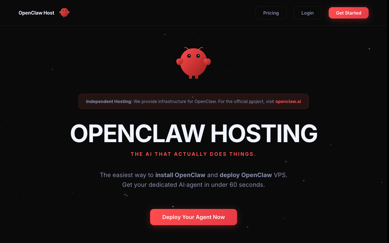 OpenClaw Host homepage screenshot