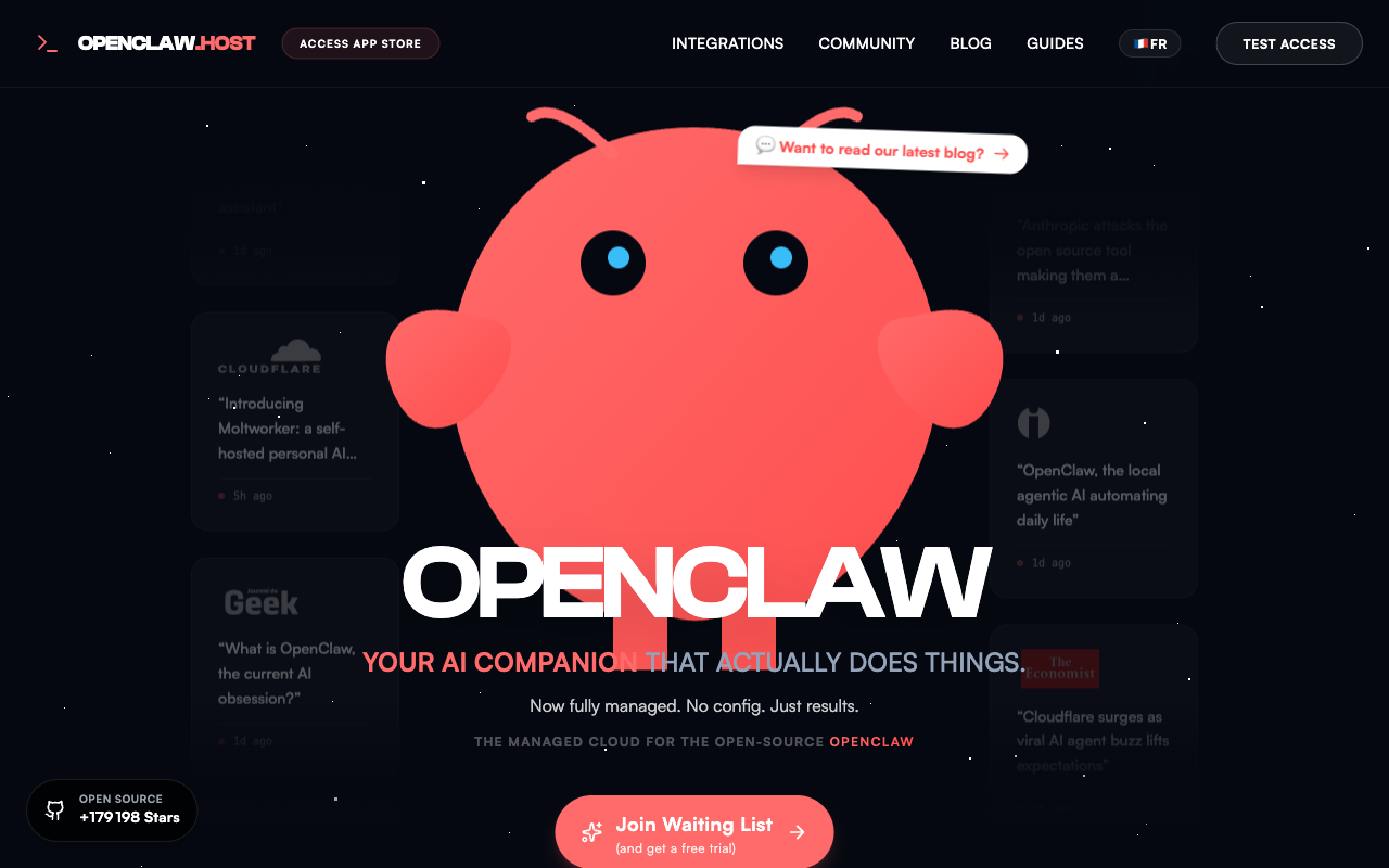 openclaw.host homepage screenshot