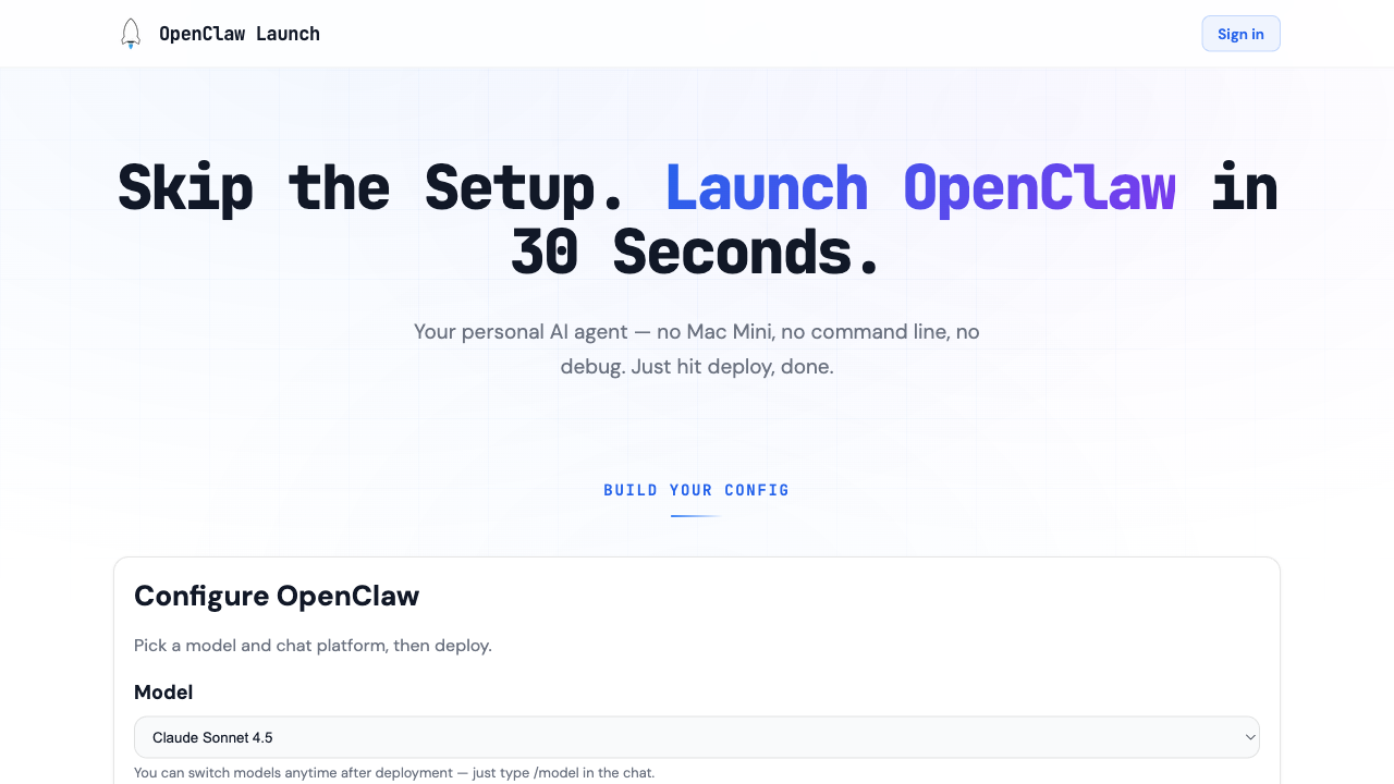 OpenClaw Launch homepage screenshot