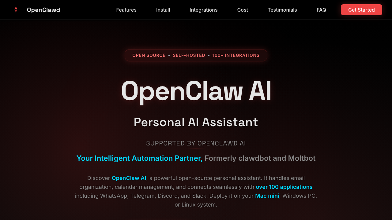OpenClawd.ai homepage screenshot