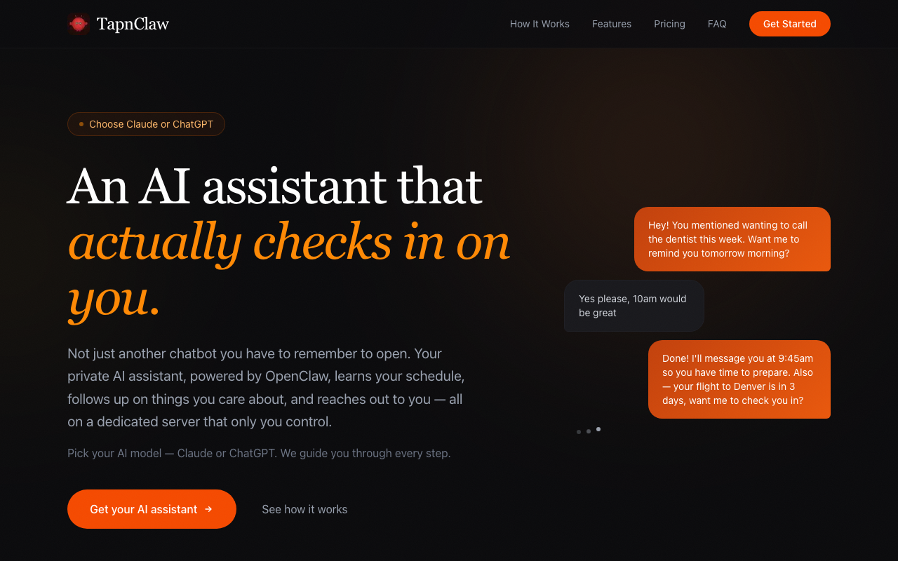 TapnClaw homepage screenshot